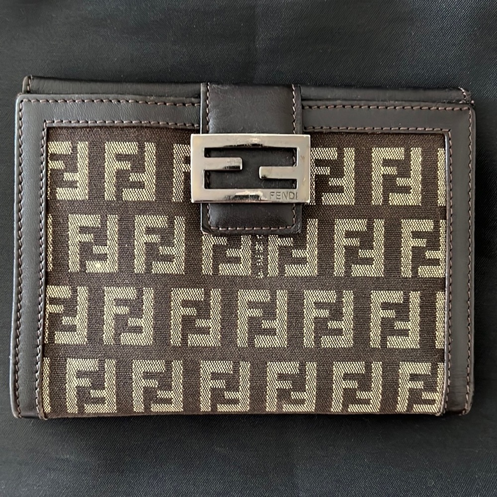 Authentic Fendi Zucchino Canvas Compact Wallet